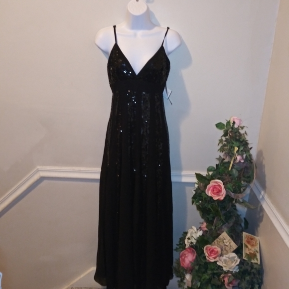Vintage 90's/Y2K Marina Black Sequinned Chiffon Maxi Dress - Picture 1 of 16